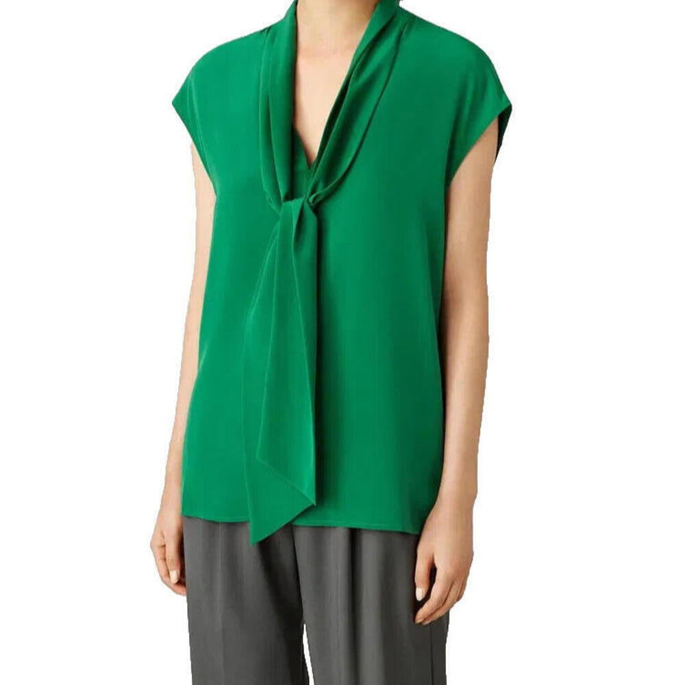 Joseph Women's Size 36 Small Green Nancy Crepe De Chine Blouse Top Bow-Tie Shirt